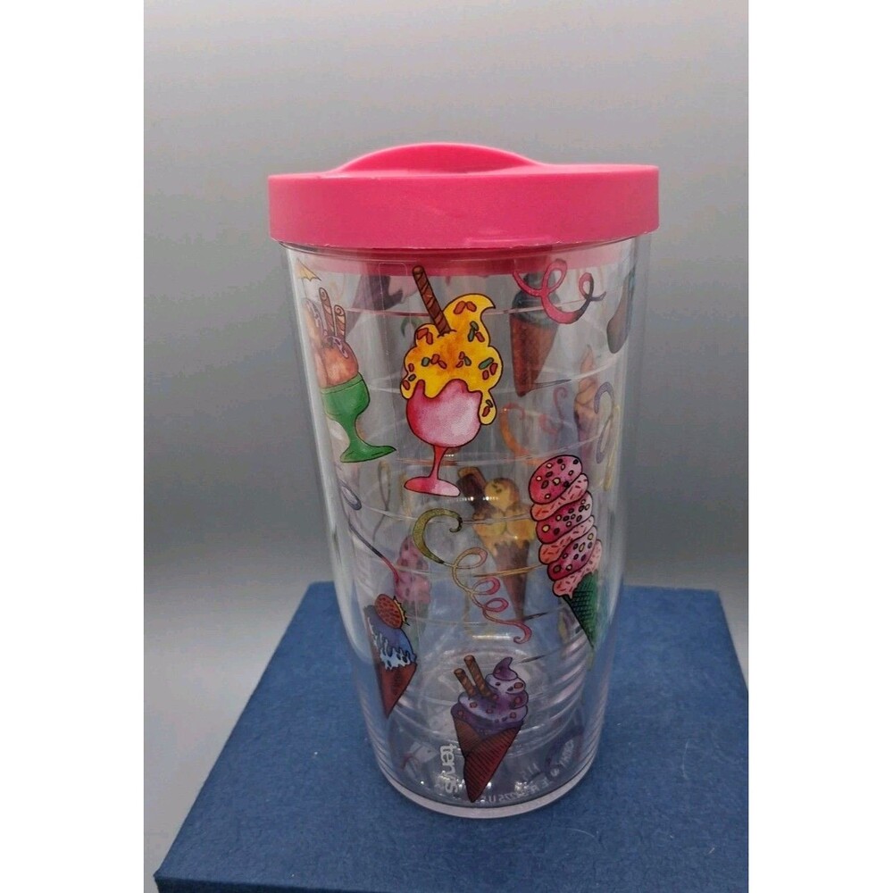 TERVIS Cup Tumbler Ice Cream Cone 16 oz Double Wall Insultated Hot Cold Pink Lid